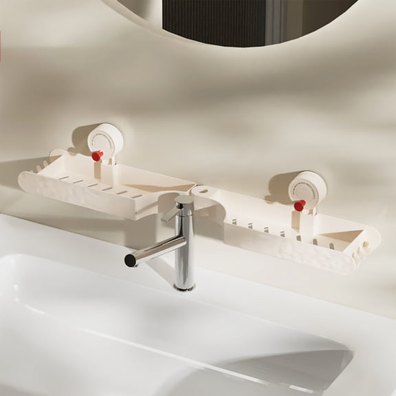 Non Perforated Suction Cup Bathroom Storage Rack Foldable Corner Shelf With Drain Holes Wall Mounted Shampoo Shower Caddy for Toilet Kitchen Pink White