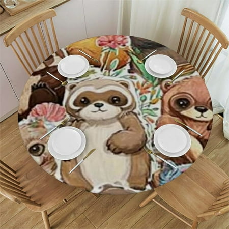 

Sheronv Bear Round Tablecloth with Elastic Edge Stain-Resistant and Washable Ideal for Indoor and Outdoor Dining 100% Polyester Fiber for Outdoor Picnic Camping Kitchen Dining Party - 无 31 -35