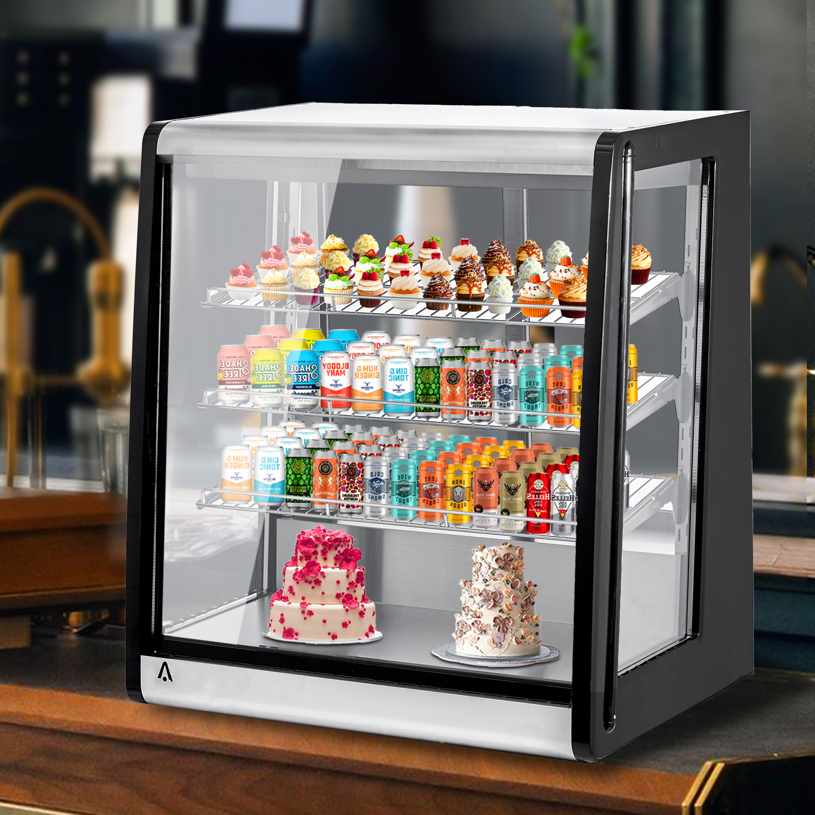 Festisoul Refrigerated Display Case, 7 Cu.Ft./196L Commercial Countertop Pastry Display Refrigerator, Frost-Free Showcase with LED, Showcase Cooler for Bakery Food Display