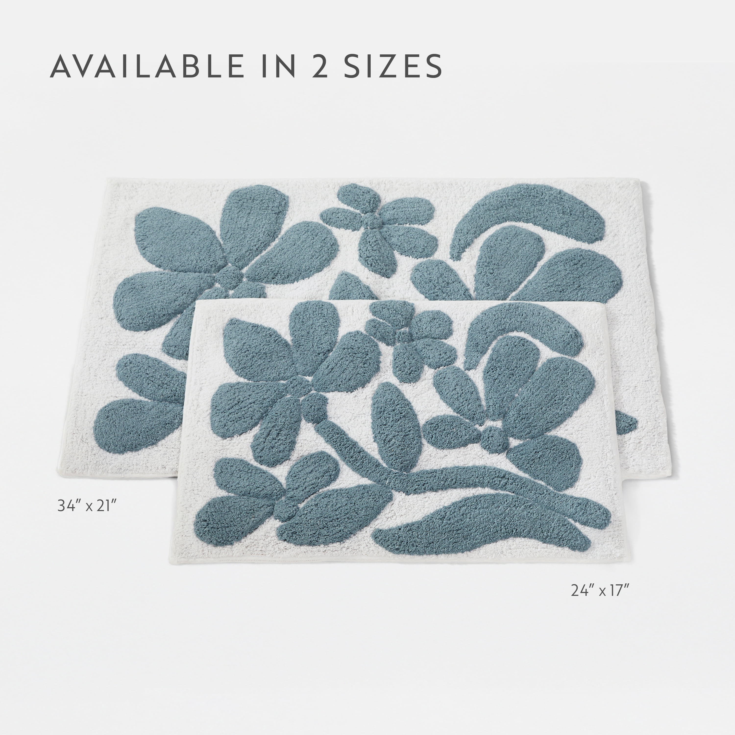 100% Cotton Floral Patterned Bath Mat by Comfort Canopy, Light Blue Floral, 34" x 21"
