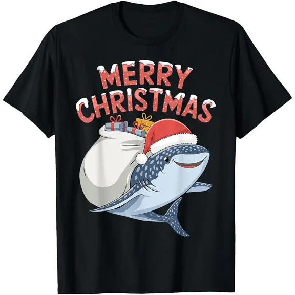 Merry Christmas Whale Shark Joyful Ocean Holiday Unisex T-Shirt up to size 5XL