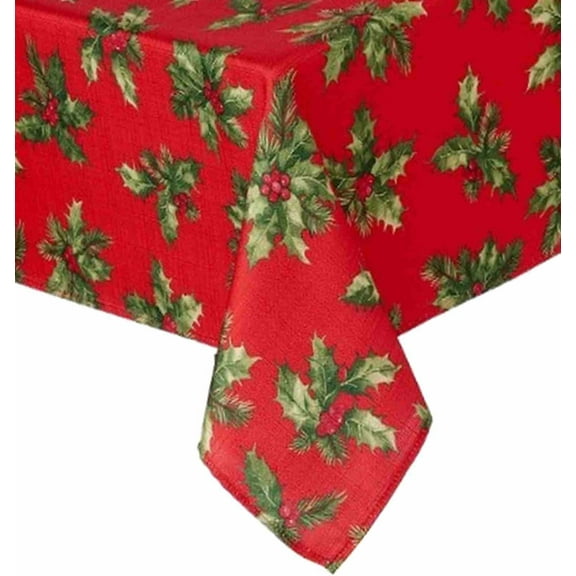 St Nicholas Square Woven Red Holly Print Tablecloth Fabric Table Cloth 60x84 Ob
