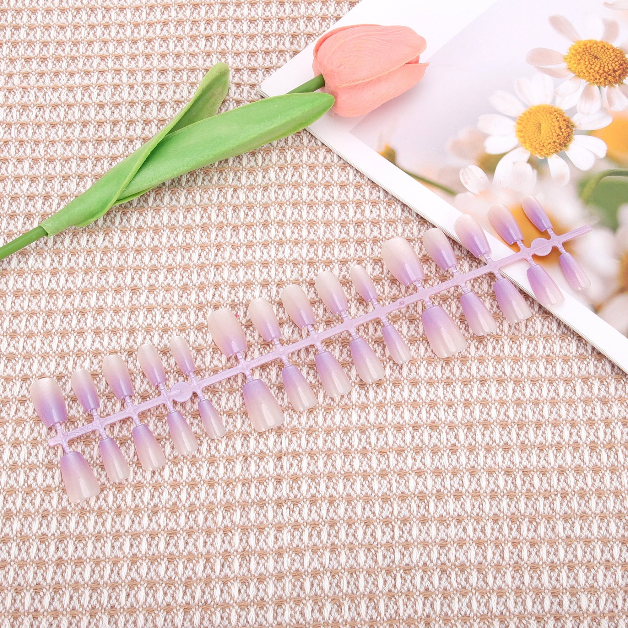 Unique Bargains Gradient Short Coffin Fake Nails 1Set/30Pcs 193-05