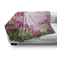 thumbnail image 3 of Flower Soft Flannel Fleece Throw Blanket, Spring Season Time Roses Leaves and Buds Ombre Atmosphere Image, Cozy Plush for Indoor and Outdoor Use, 70" x 90", Pink and Green, by Ambesonne, 3 of 6