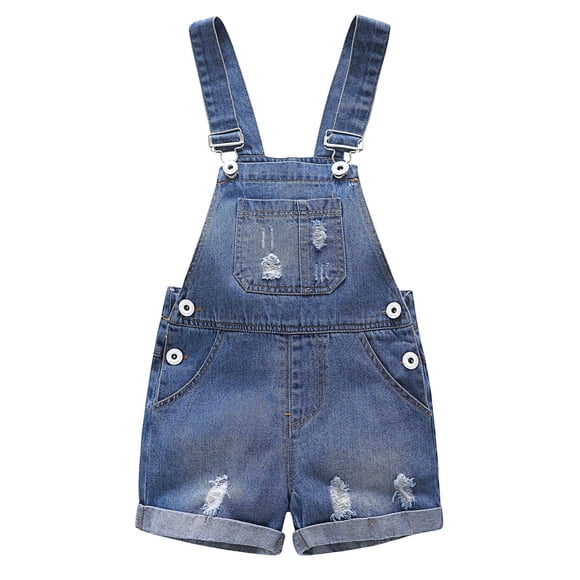 KIDSCOOL SPACE Baby Girl Boy Jean Overalls,Toddler Summer Denim Shortall,Blue,2-3 Years