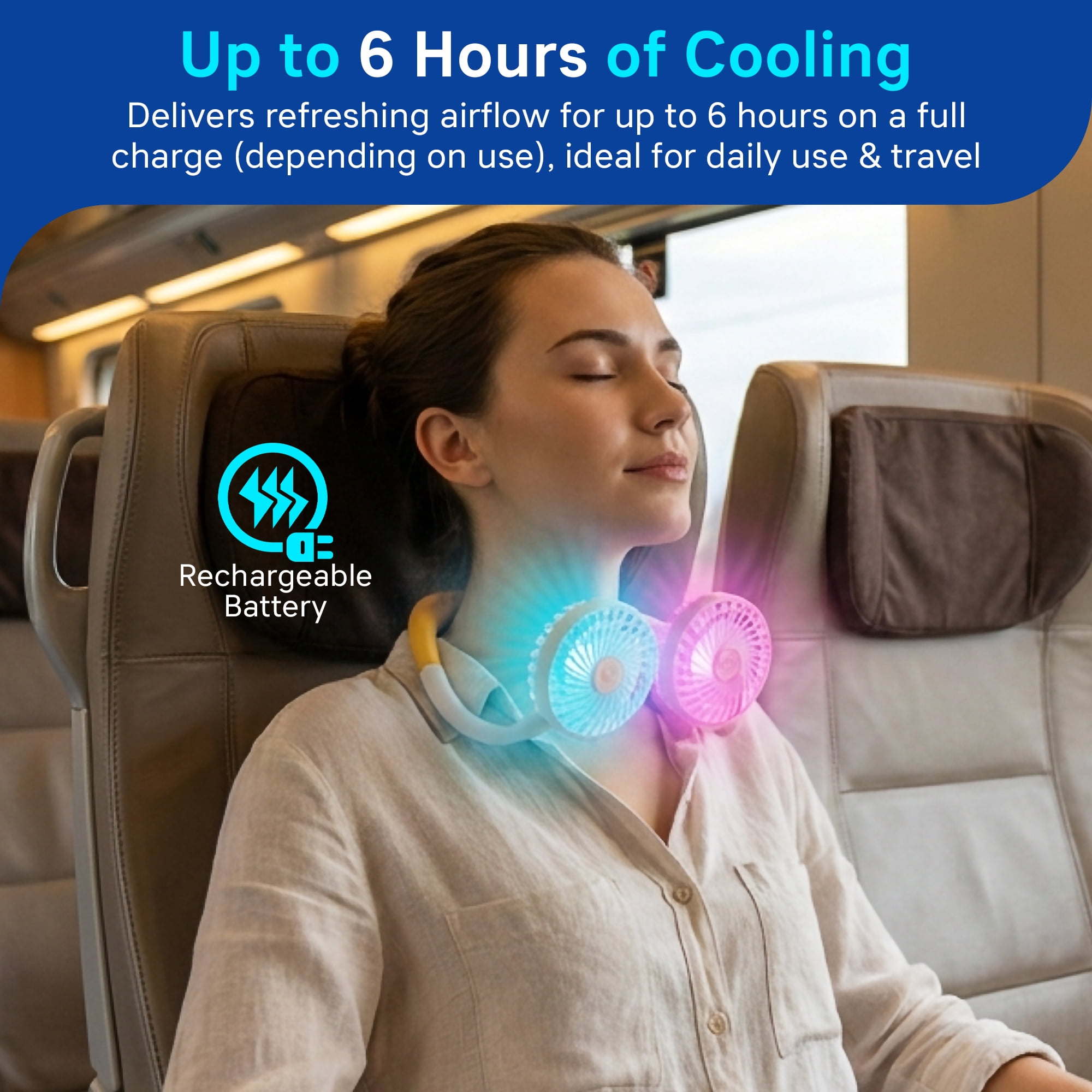 BreezeBuddy Portable Wearable Neck Fan, Hands-Free USB-C Rechargeable, White