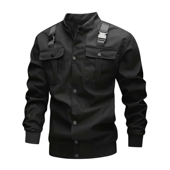 LNWUY Vestes Légères en Coton pour Hommes avec Plusieurs Poches, Fermeture Éclair à l'Avant, Col Montant, Vestes à Manches Longues pour Sports de Plein Air, Escalade, Course, Noir P