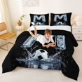 thumbnail image 3 of Castle Fairy Ice Letter M Soccer Design Queen Comforter Set 3pcs for Adults,Splash Watercolor Art Bedding Comforter Set for Sports Fans,Black Reversible, 3 of 6