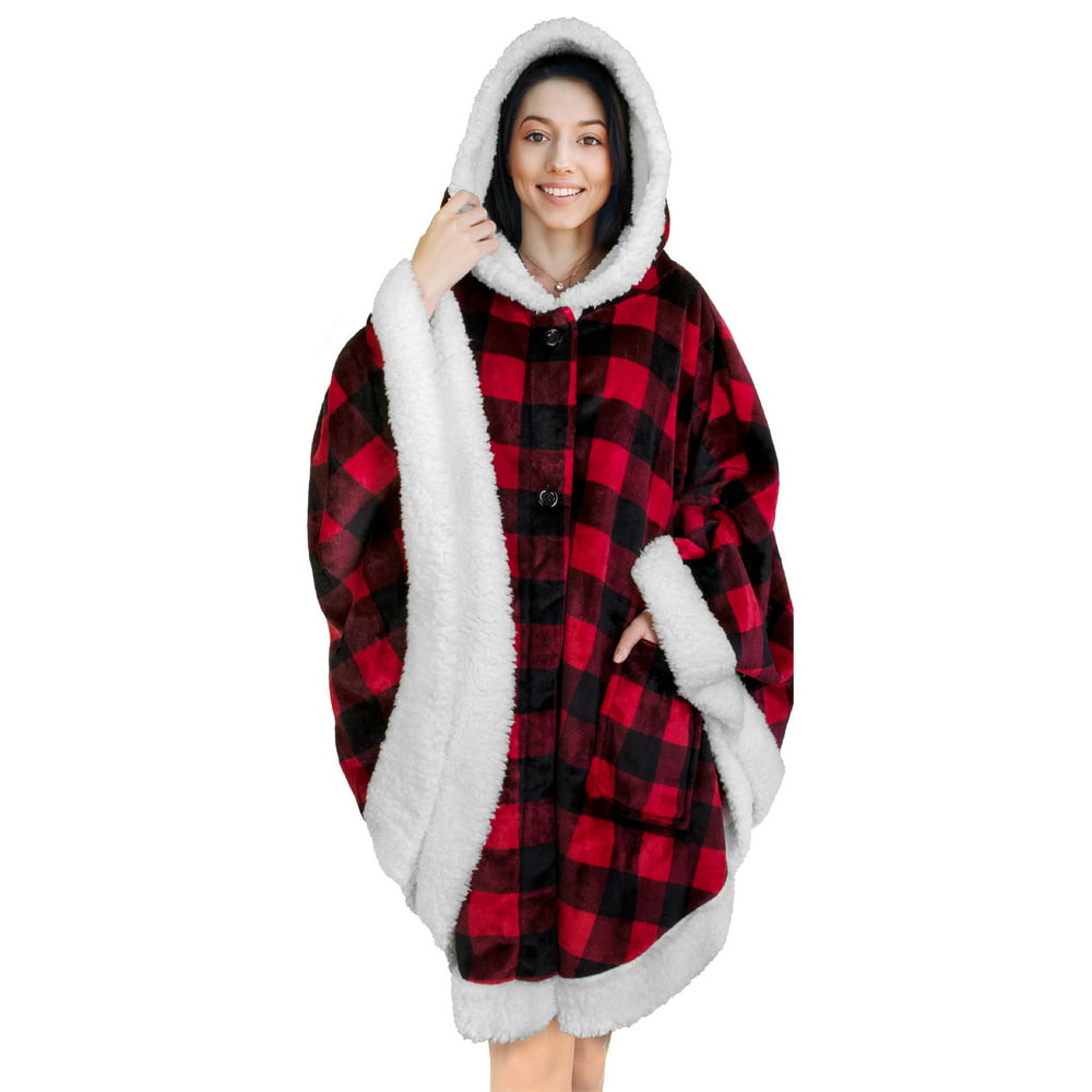 PAVILIA Angel Wrap Hooded Blanket Sherpa Lining | Poncho Blanket Wrap ...