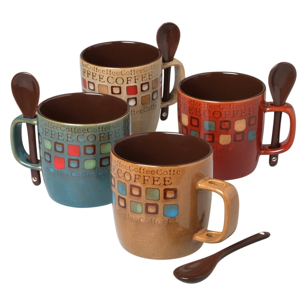 Gibson Home Gardenia Cafe 4-Piece Mug Set - 16 Oz Stoneware Mugs With Floral Design, Assorted Colors