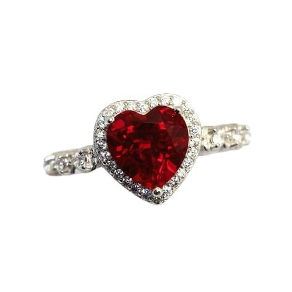 HeartsAndYou 2ct Natural Ruby & Diamond Ring Accent Halo 100% REAL 14k SOLID White Gold