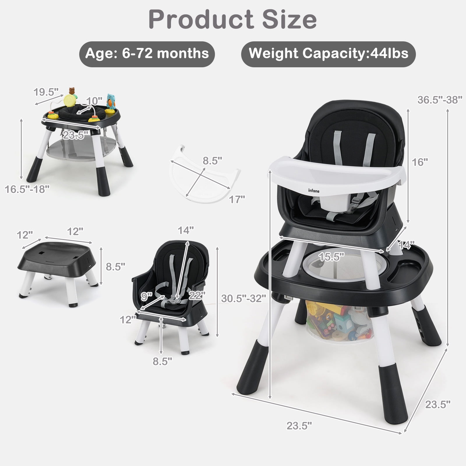 INFANS 9 in 1 High Chair, Convertible Baby Highchair for Babies and Toddlers, Table and Chair Set Building Block Infant Dining Booster Seat, Kids Stool with Activity Children Play Kitchen