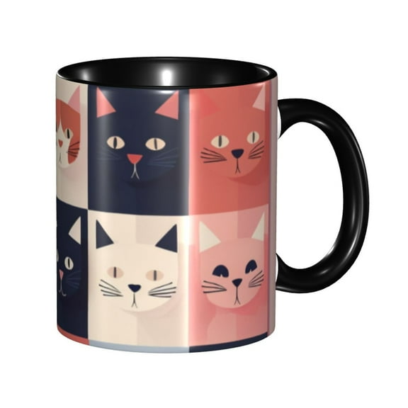 Cat Flat Art Coffee Mug Fun Custom Ceramic Mugs 11oz Black
