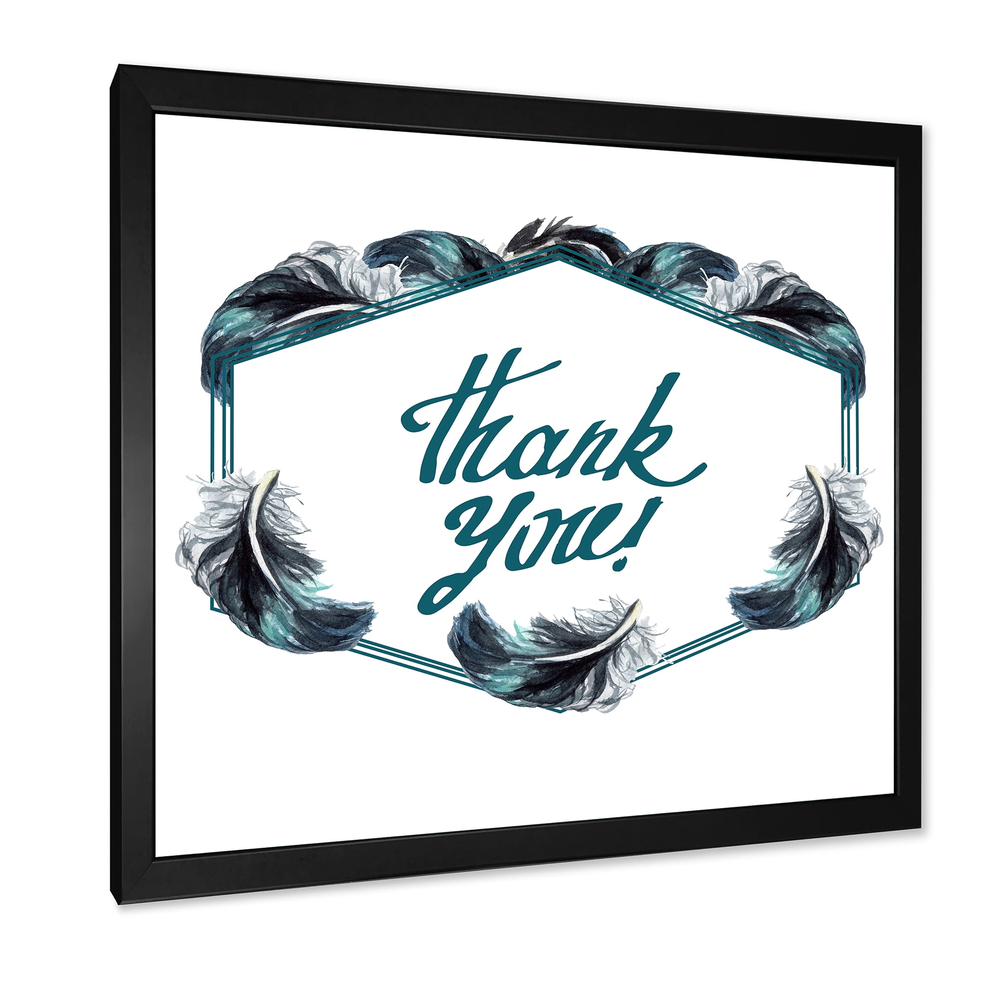 Designart 'Black Boho Art Feathers Thank You' Bohemian & Eclectic Framed Art Print