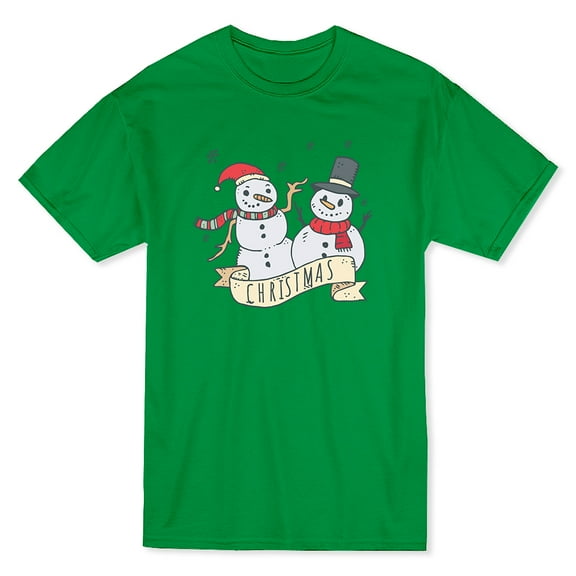Christmas Banner Snowmans Graphic Men's Kelly Green T-shirt