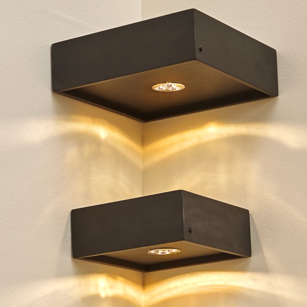 Floating Corner Shelves with LED Lights Wall Décor Set of 2 Black