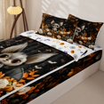thumbnail image 3 of Homewish Cute Bat Wreath Zipper Queen Comforter Set with Fitted Sheet and 2 Pillowcases for Girls, Orange Maple Rose PumpkinFloral Zipper Bedding Set, Halloween Reversible, 4-Piece, 3 of 6