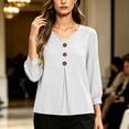 thumbnail image 7 of Edvintorg Womens Tops Trendy Long Sleeve V Neck Loose Casual Lightweight Pullover Top with Button Womens Clothing White M, 7 of 7