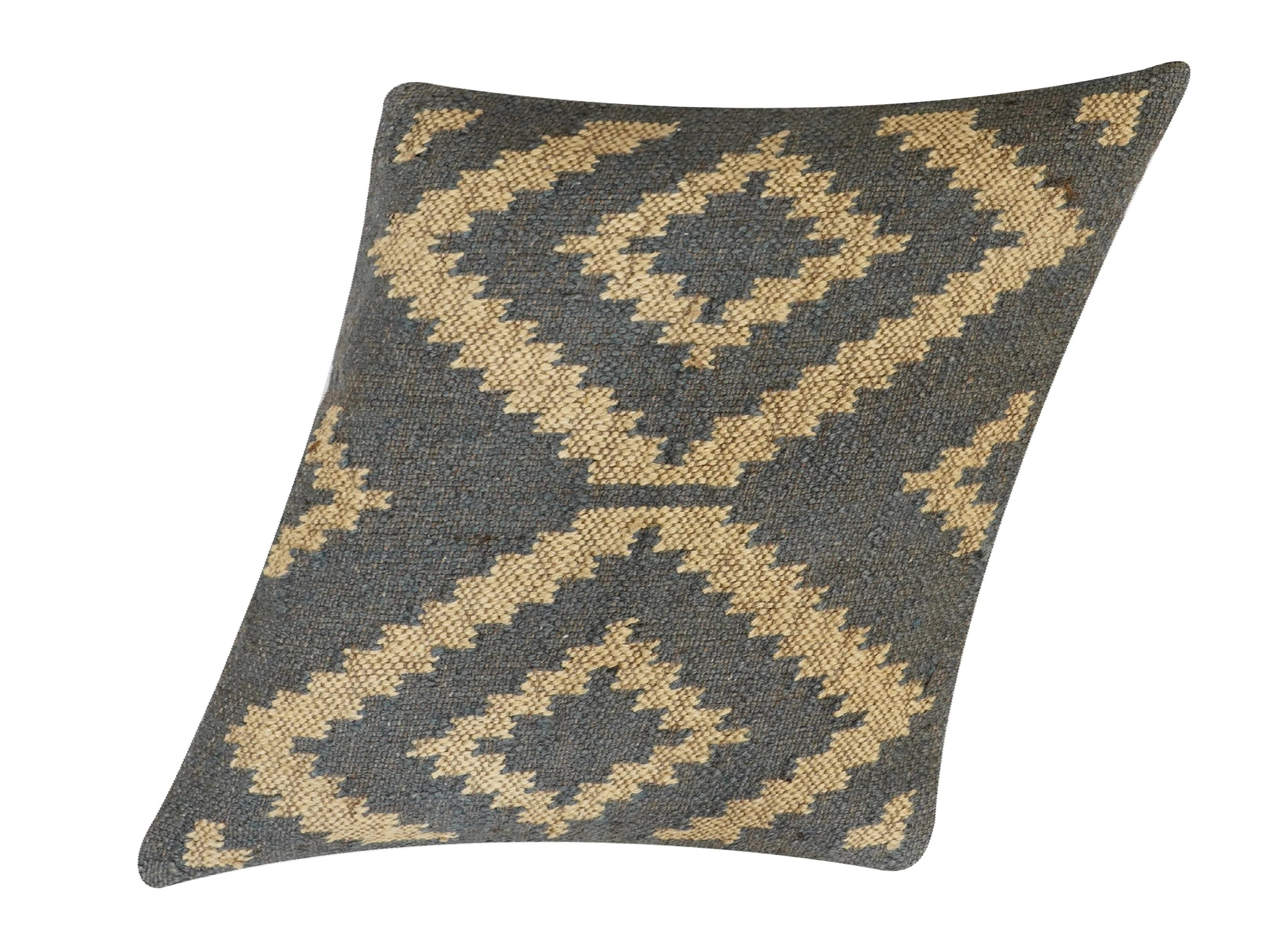 Indian Style Kilim Pillowcase Wool Jute Square Decorative Cushion Cover for Home Bedroom Décor (18")