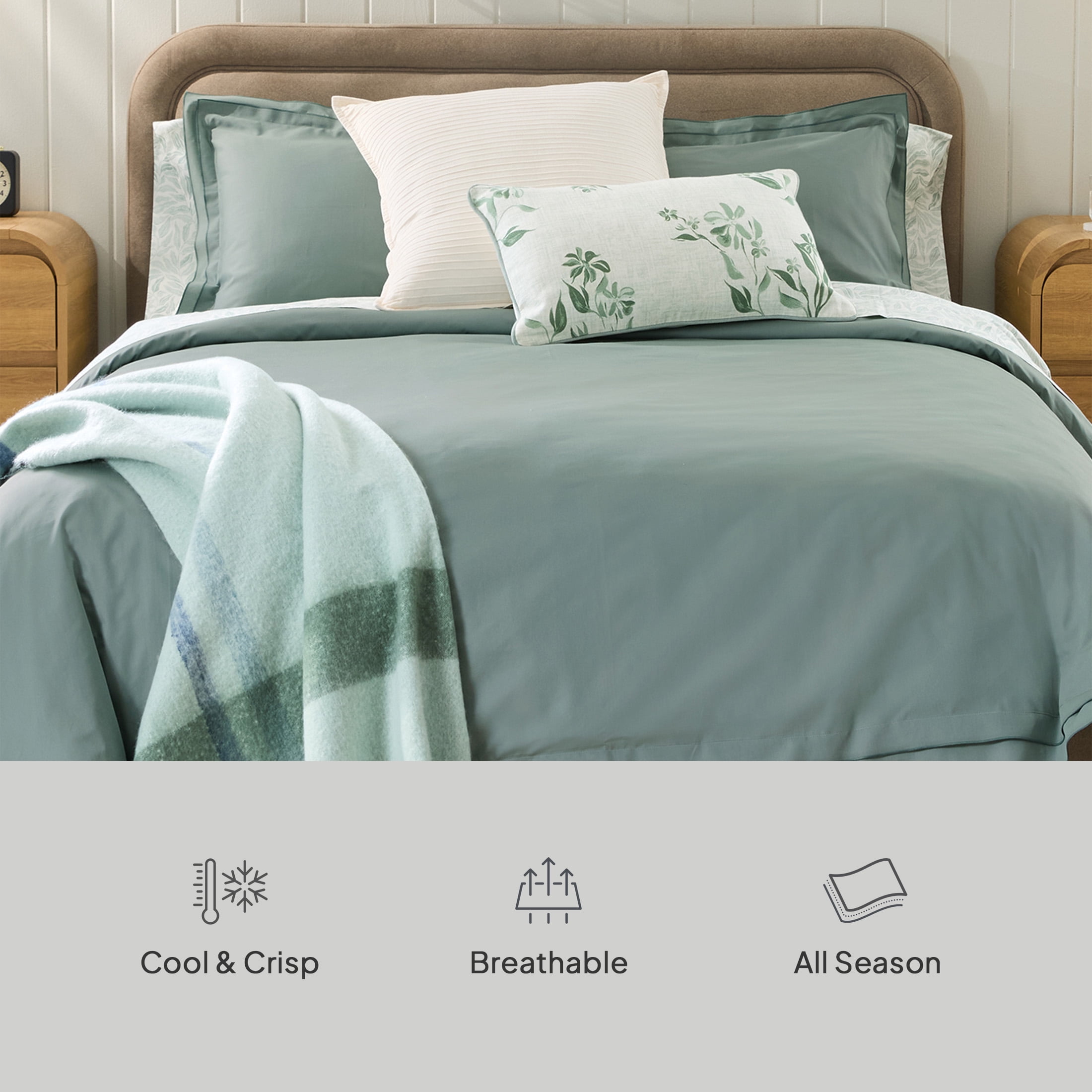 Better Homes & Gardens Green River 3-Piece Cotton Percale Duvet Cover Set, King