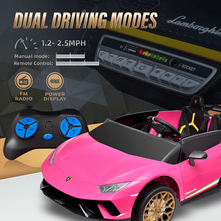 Blitzshark 12V 2 Seater Kids Ride on Car Licensed Lamborghini, with 7AH Big  Battery, Remote Control, Suspension, Pink
