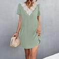 thumbnail image 3 of Bigersell Maternity Dress for Photoshoot Fashion Women Summer Short Sleeve Solid V-Neck Lace Patchwork Dress Wedding Dresses for Bride Women's Plus Sheath Dresses, Style 20992, Green XL, 3 of 7