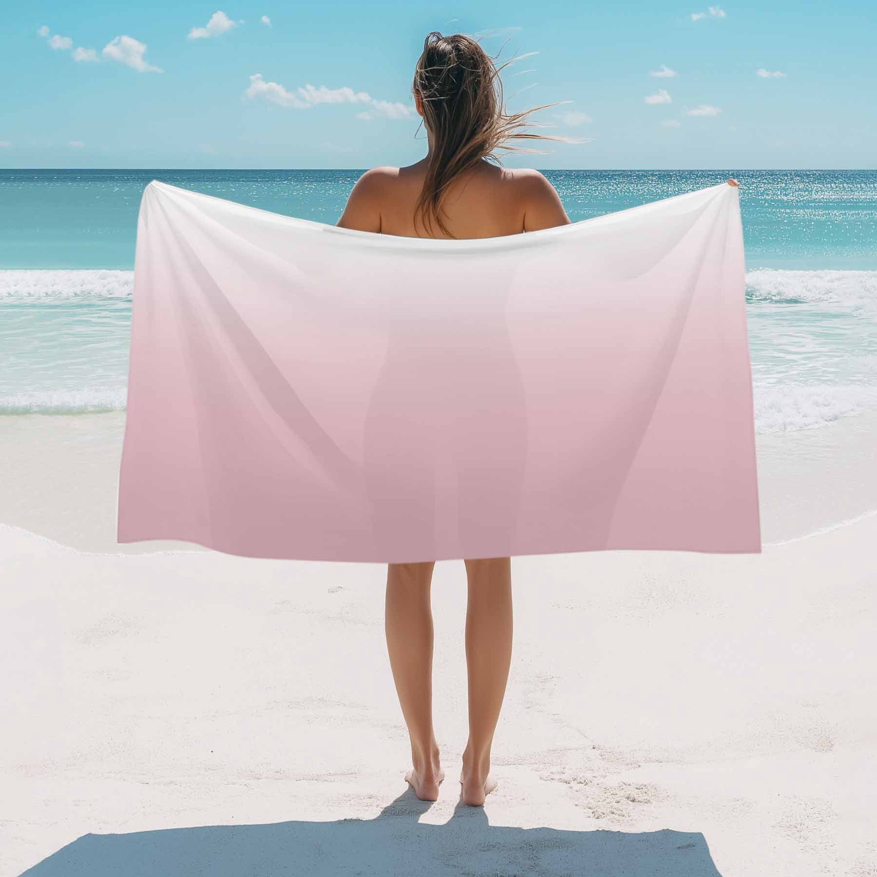 Beach Towel Ombre Pink Bath Pool Towels Gradient Milky White Absorbent Beach Towel Soft Large Quick Dry Lightweight Camping Travel Sports Yoga Gym Swim Towels for Adult 35x70 Inch