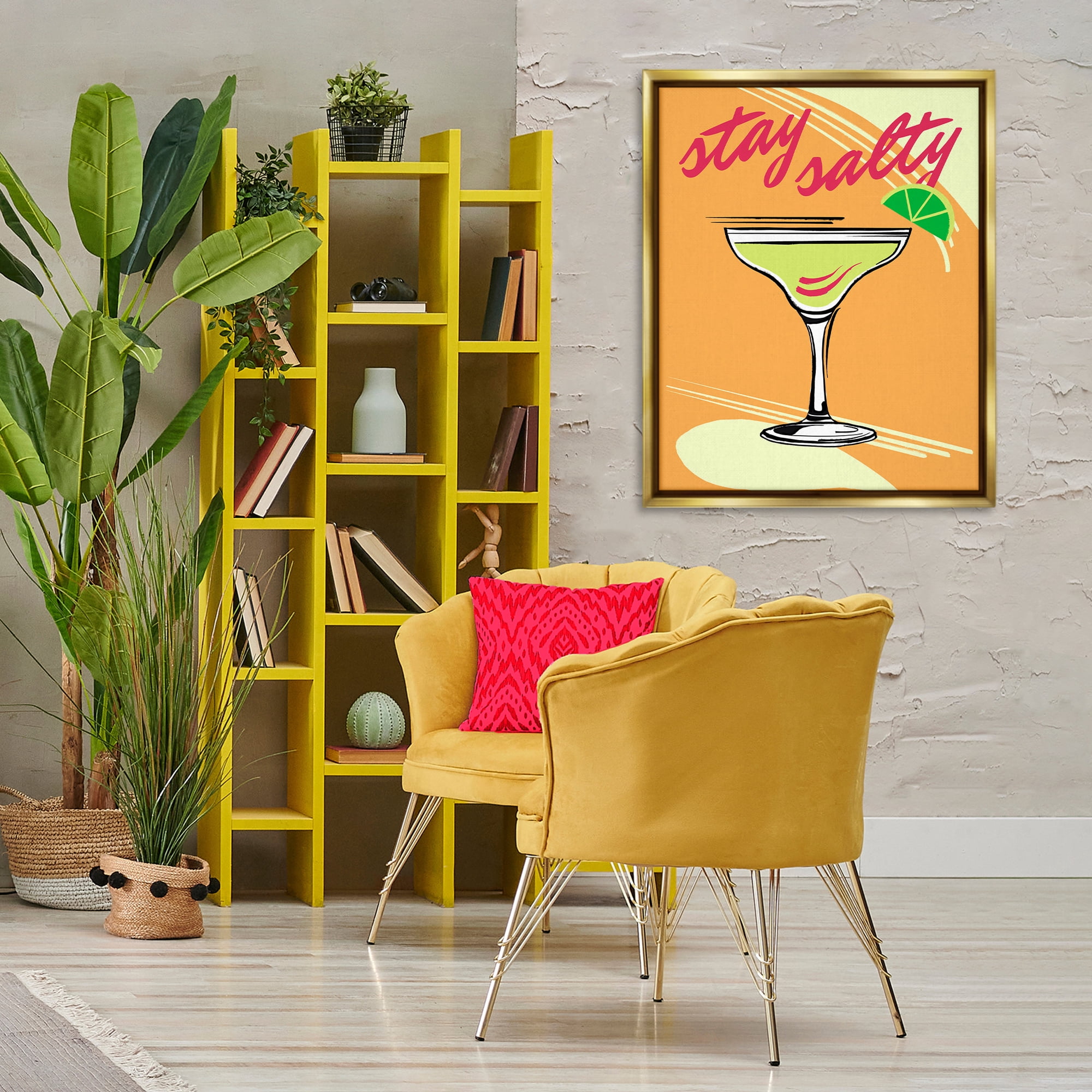 Stupell Industries Stay Salty Cocktail Food & Beverage Painting Gold Floater Framed Canvas Art Print Wall Art, 25 x 31