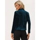 thumbnail image 4 of Blazer con solapa con muescas para mujer, manga larga, para oficina, negocios, con botones, de terciopelo Azul Pavo Real L, 4 of 6