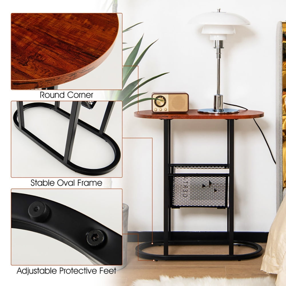 Finihen End Side Table, Sofa Side Table, Bed Side Table, 2-tier Oval Narrow Bedside End Table, for Living Room, Bedroom, Rustic Brown Finihen End Side Table, Sofa Side Table, Bed Side Table, 2-tier Oval Narrow Bedside End Table, for Living Room, Bedroom, Rustic Brown
