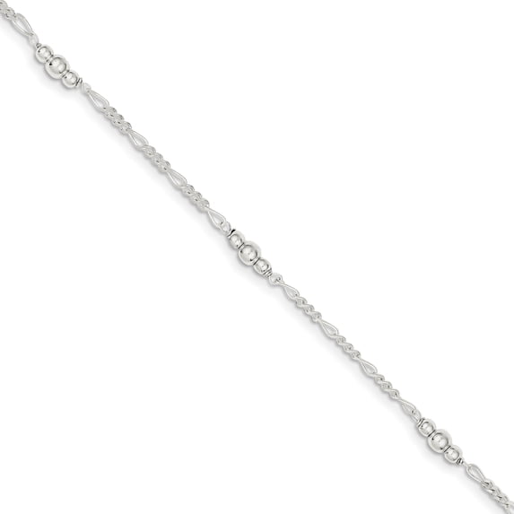 Sterling Silver Polished Bead w/ 1in ext. Anklet