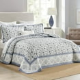 thumbnail image 3 of PANGUSHAN 100% Cotton King Quilt Set, Floral King Size Quilt Bedding Set Bedspreads, Reversible Botanical Patterns Quilted Lightweight Comforter, Blue/White/Gray Bed Spread for King Bed, 3 of 12