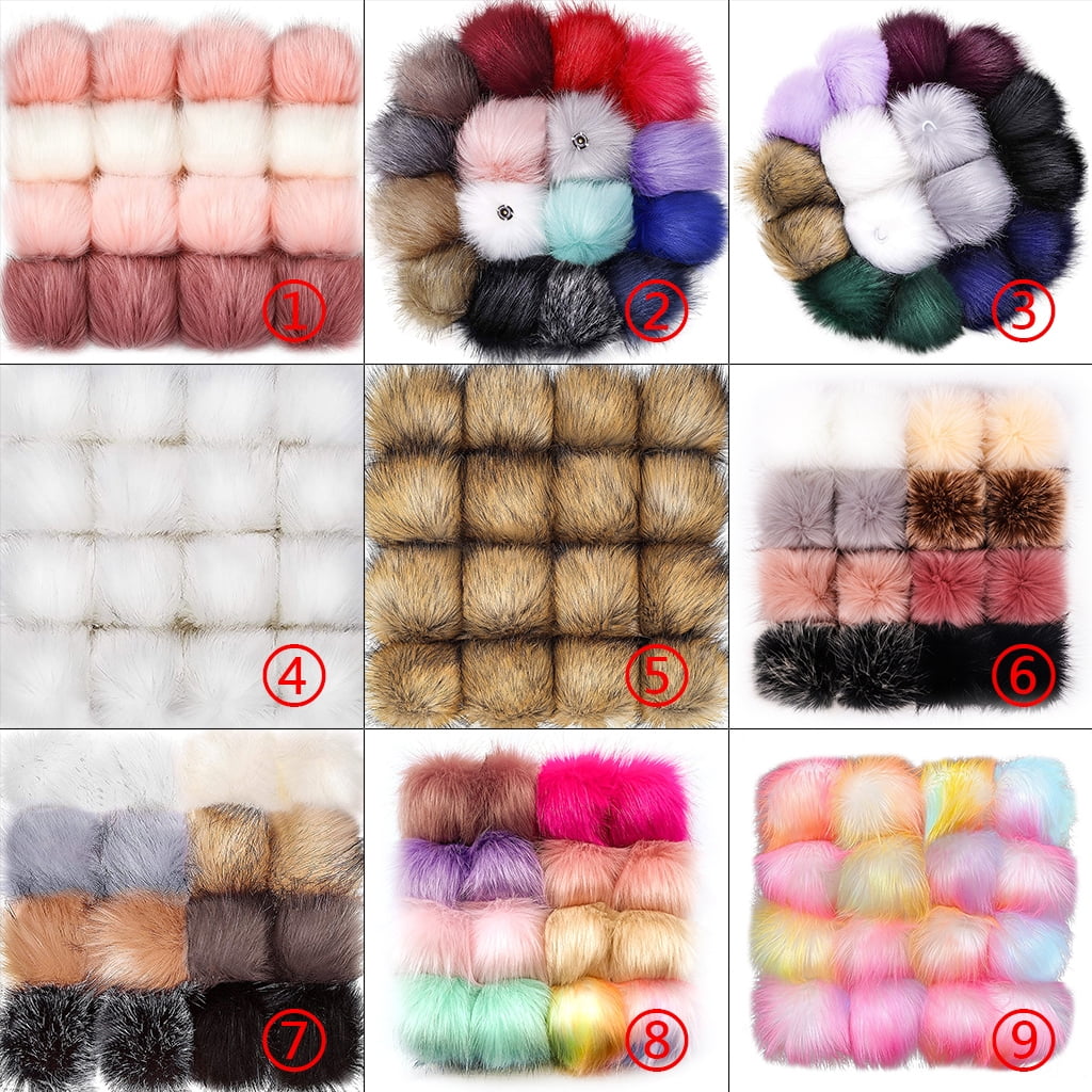 Geemin 16 Pcs Multicolor Faux Fur Pom Poms Balls Plush Shaggy Ball for Hobby Supplies