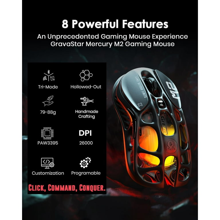 GRAVASTAR Mercury M2 ゲーミングマウス Amazon.com: GravaStar Mercury M2 Wireless Gaming Mouse with