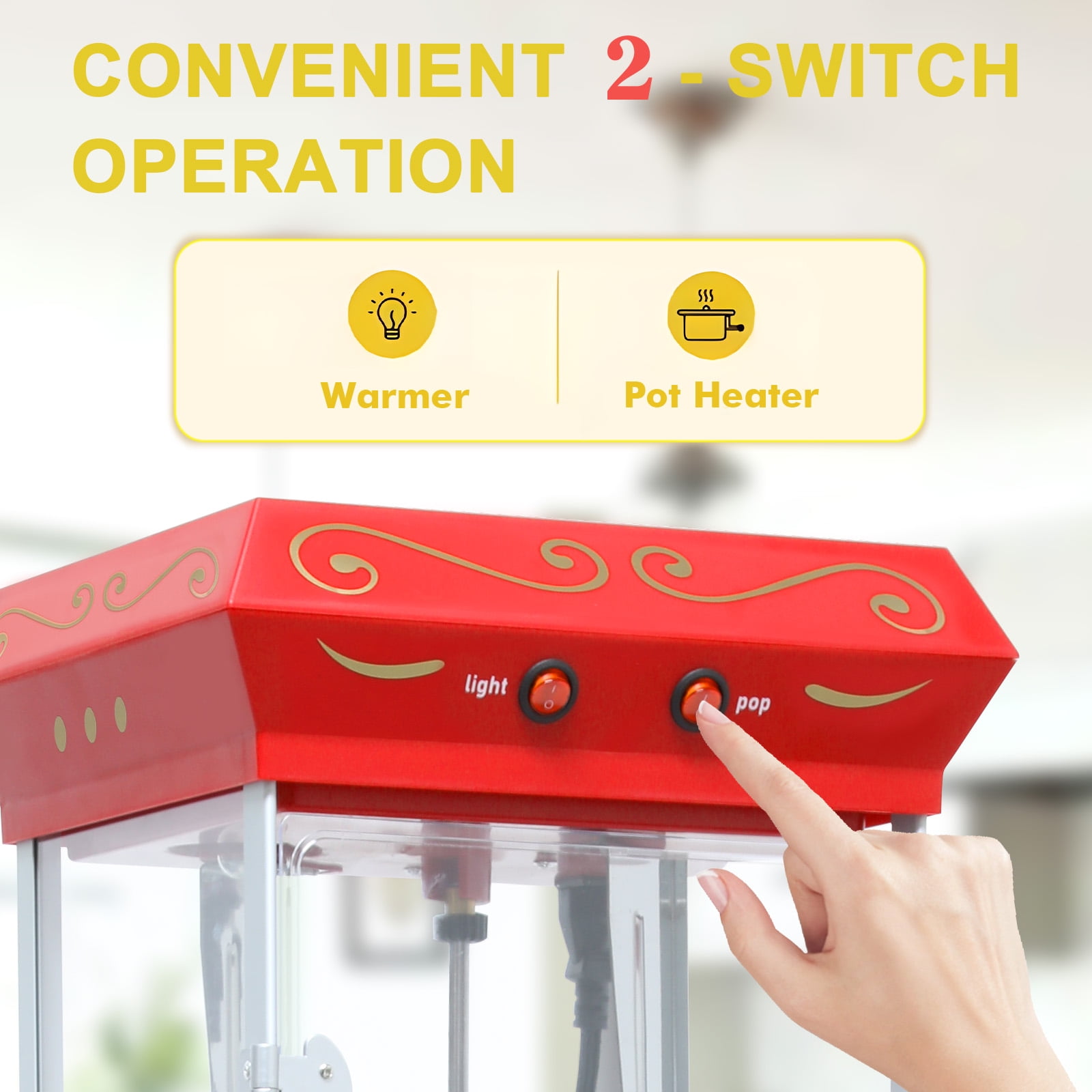 Popcorn Machine with Cart, with Wheels & 6 Oz Pot Popcorn maker Equipped with Popcorn Scoops & Tools, Mobile Cart with Lockers for Commercial Home Movie Theater Vintage Style (Red)