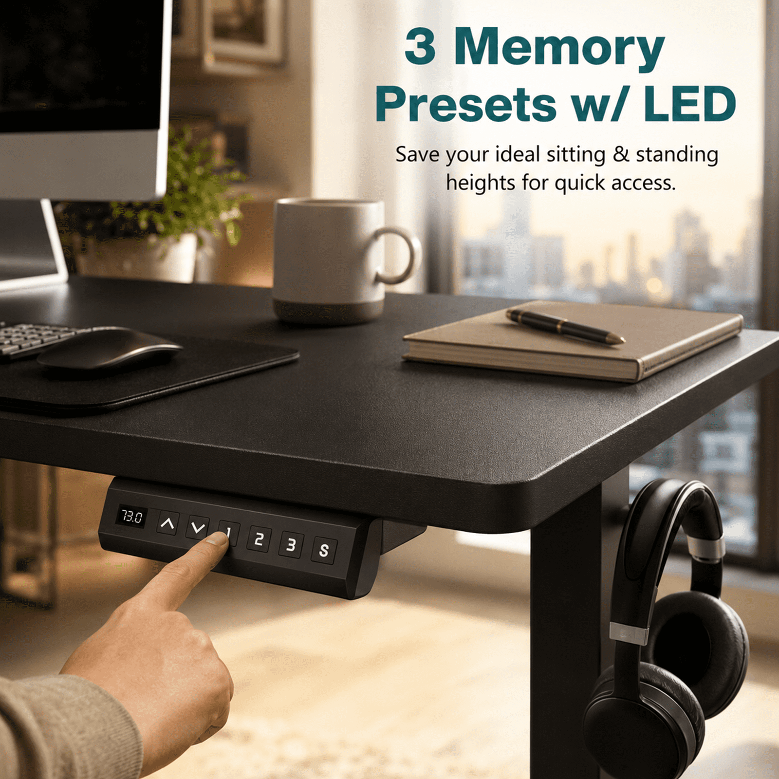 Alvantor Standing Desk, 28.7''- 48'' Height Electric Height Adjustable Home Office Desk with 3 Memory Presets, Sit and Stand Up, T-Shaped Frame