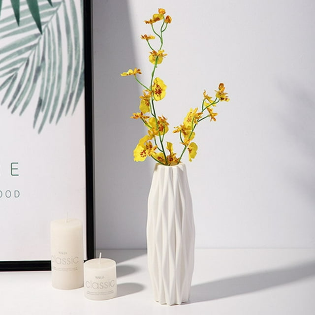 VINOIC 6" Milky White Plastic Vase - Ceramic Imitation Flower Pot, Lightweight Shatterproof Home Decor for Desk Shelf Display
