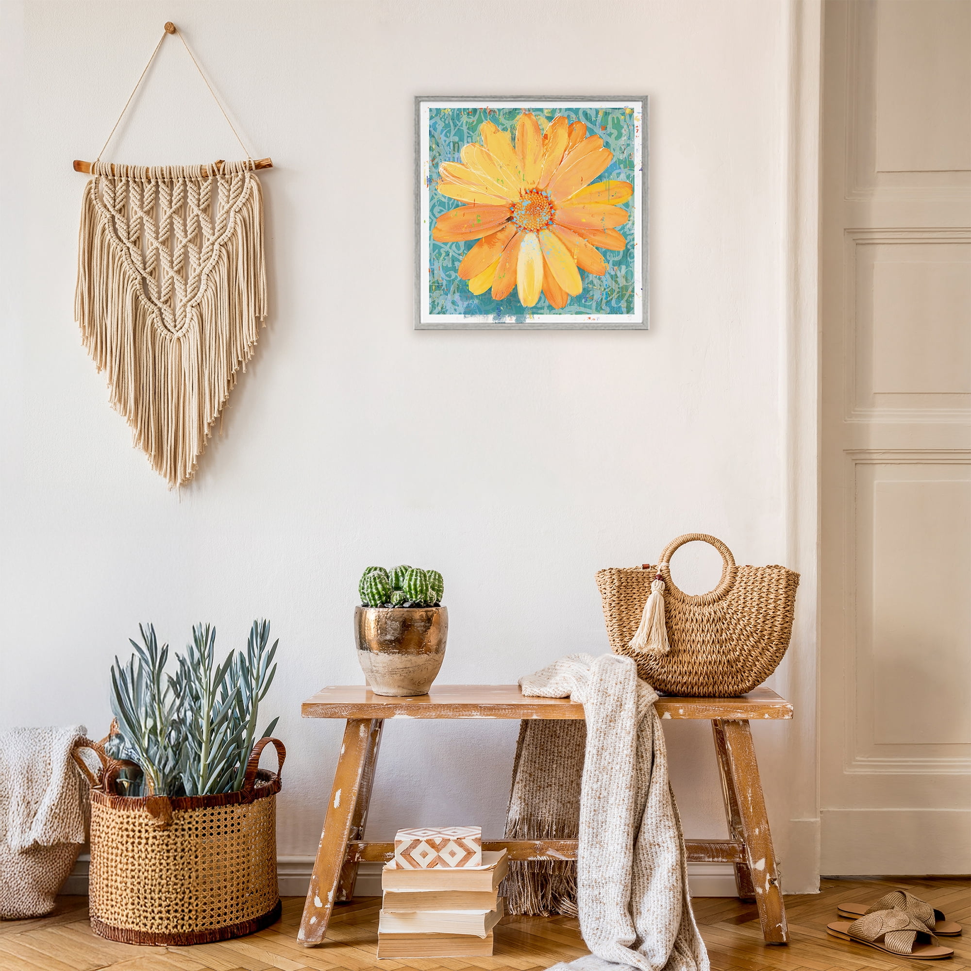 Stupell Industries Urban Daisy over Graffiti Gray Framed Giclee Art, design by Porter Hastings