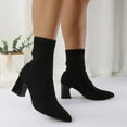 thumbnail image 3 of Chenyee Women's Mid Heel Ankle Boots Pointed Toe Stretchy Knit Mid Calf Sock Booties, 3 of 6