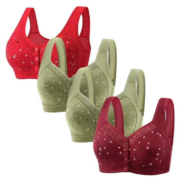 Plebaso 4 Pack Bras for Women Front Closure Everyday Bralettes Wireless Full Coverage Ladies Push up Bras