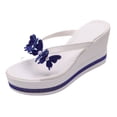 thumbnail image 7 of Rokment Women's Sparkly Pearl Rhinestones Platform Wedge Slip on Open Back Dressy Sandals Elegant Clear Chunky High Heels Slides Bridal Summer Slippers for Wedding Blue Size 6, 7 of 7
