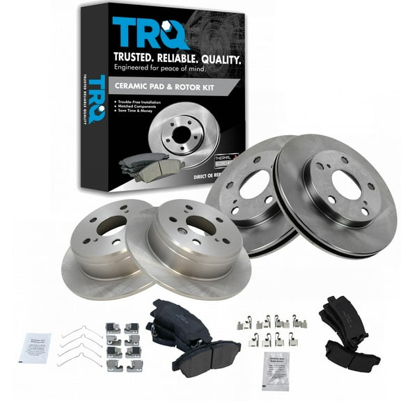 TRQ Front and Rear Brake Pad & Rotor Kit Brake Pads Brake Rotor Ceramic Fits Select 1992-1999 Toyota Camry