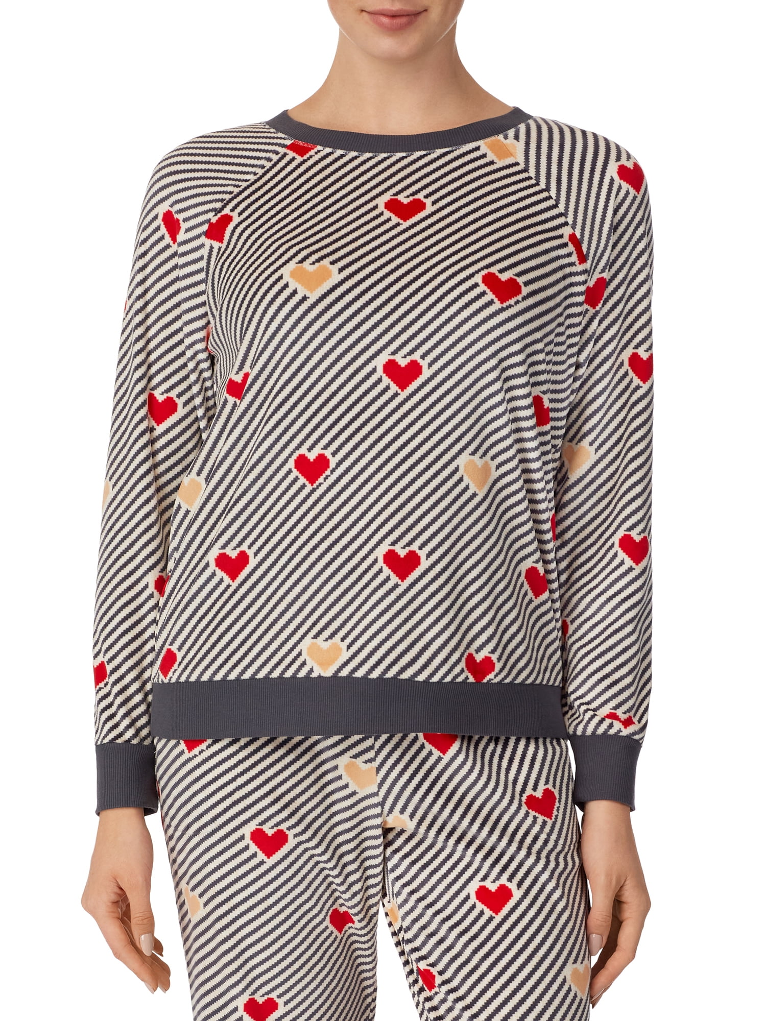 Plus Velour Long Sleeve Crew Neck Top 