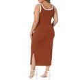 thumbnail image 3 of Agnes Orinda Women's Plus Size Mother's Day Knit Tank Dresses Contrast Side Slit Square Neck Sleeveless Summer Dresses 4X Orange, 3 of 6