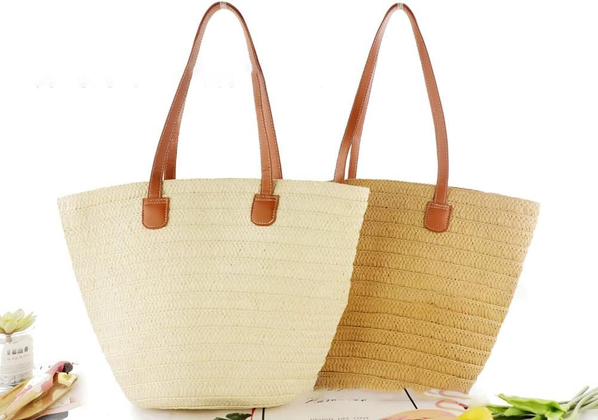 CoCoMangos Straw Bag for Women Woven Beach Structured Tote Handmade Crochet Carteras De Mujer Summer Shoulder Bohemian Pom Travel
