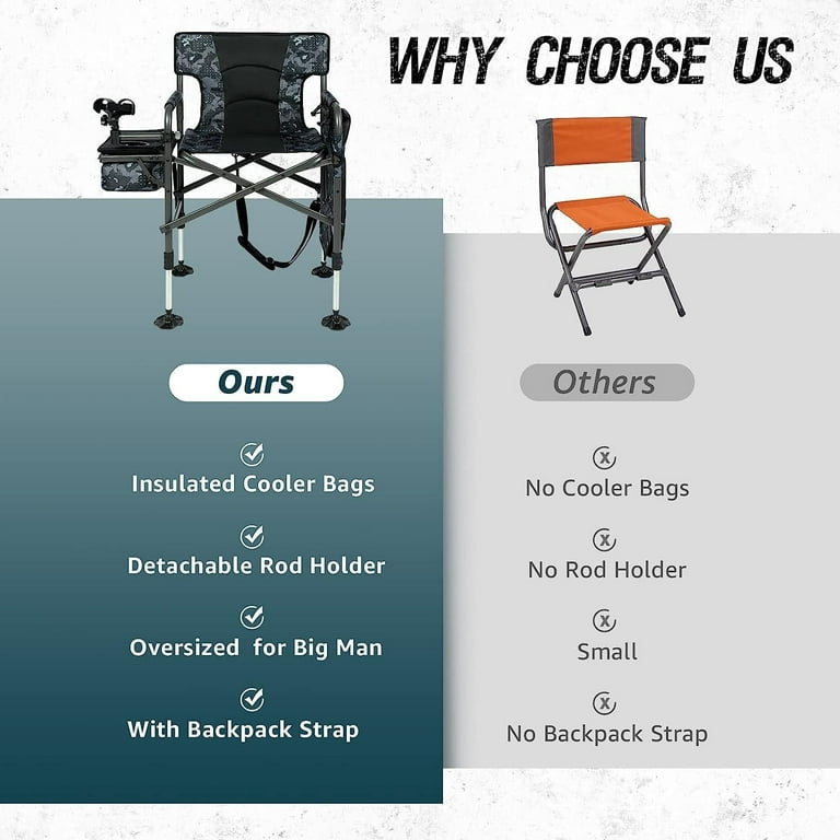 Fishing Chairs with Rod Holder, Folding Chair Fishing for Adults Outdoor  Camping Chair Leg Adjustable with Cooler Bag and Storage Bag for Ice  Fishing