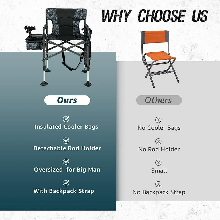 Fishing Chairs with Rod Holder Folding Chair Fishing for Adults Outdoor Camping Chair Leg Adjustable with Cooler Bag and Storage Bag for Ice Fishing