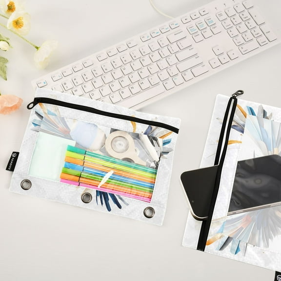 Bird Wings Painting 2 Pack Pencil Pouches Zipper Pencil Case 3 Ring Pencil Pouch Cosmetic Bag
