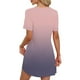 thumbnail image 4 of Vestido de Verano de Manga Corta Estampado Gradiente Cuello Redondo Vestido Plisado Delantero con Bolsillo, Poliéster, 4 of 9