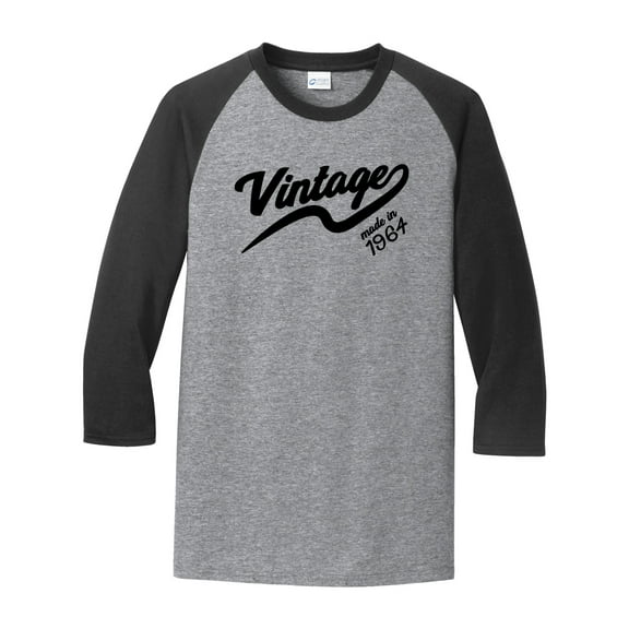 Vintage Made in 1964 Great Adult Raglan 3/4 Sleeve Short Sleeve T-shirt-XXL Heather Gray/Black